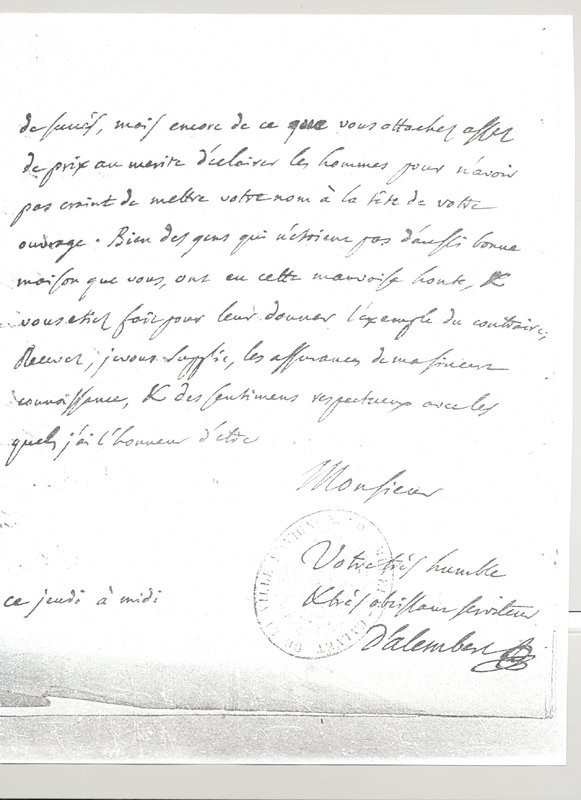 Lettre de D'Alembert à Crillon Louis Athanase, 1771 Lettre de D'Alembert à Crillon Louis Athanase, 1771