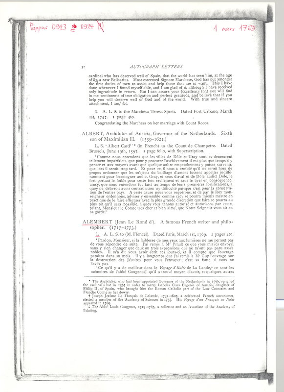 Lettre de D'Alembert à Grosley, 1er mars 1769 Lettre de D'Alembert à Grosley, 1er mars 1769