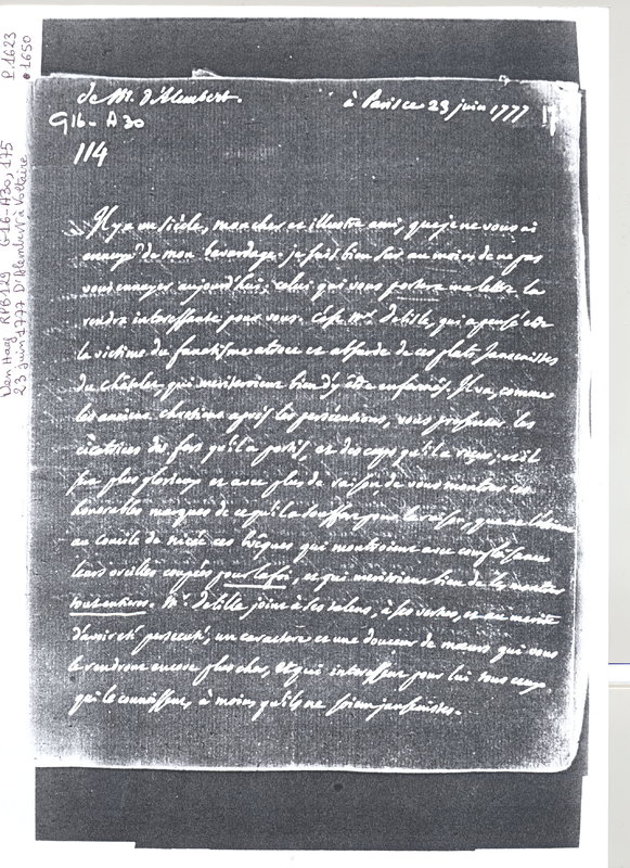 Lettre de Frédéric II à D'Alembert, 1er juin 1777 Lettre de Frédéric II à D'Alembert, 1er juin 1777