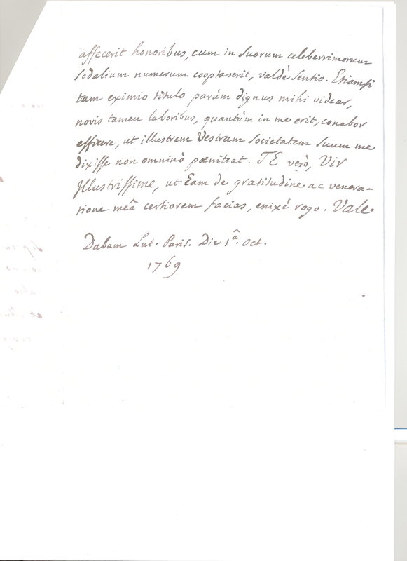 Lettre de D'Alembert à Gunnerus, 1er octobre 1769 Lettre de D'Alembert à Gunnerus, 1er octobre 1769