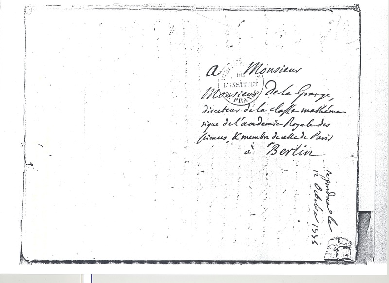 Lettre de D'Alembert à Lagrange, 3 octobre 1775 Lettre de D'Alembert à Lagrange, 3 octobre 1775