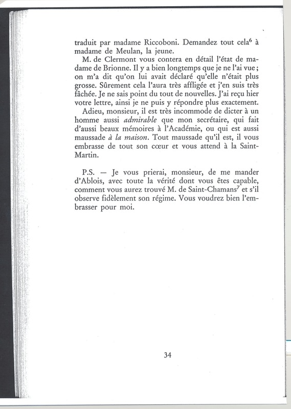 Lettre de Lespinasse dictant à D'Alembert à Condorcet, 22 août 1769 Lettre de Lespinasse dictant à D'Alembert à Condorcet, 22 août 1769