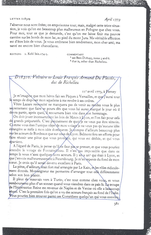 Lettre de Voltaire à D'Alembert, 11 avril 1773 Lettre de Voltaire à D'Alembert, 11 avril 1773