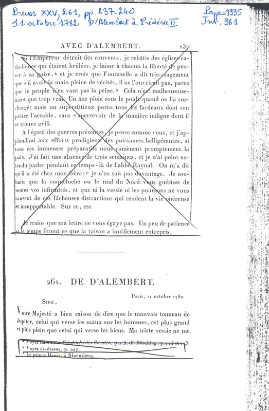 Lettre de D'Alembert à Frédéric II, 11 octobre 1782 Lettre de D'Alembert à Frédéric II, 11 octobre 1782