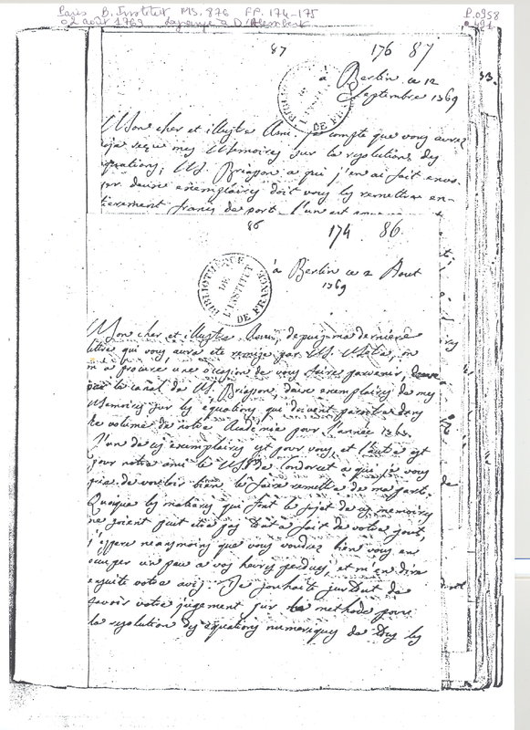 Lettre de Lagrange à D'Alembert, 2 août 1769 Lettre de Lagrange à D'Alembert, 2 août 1769