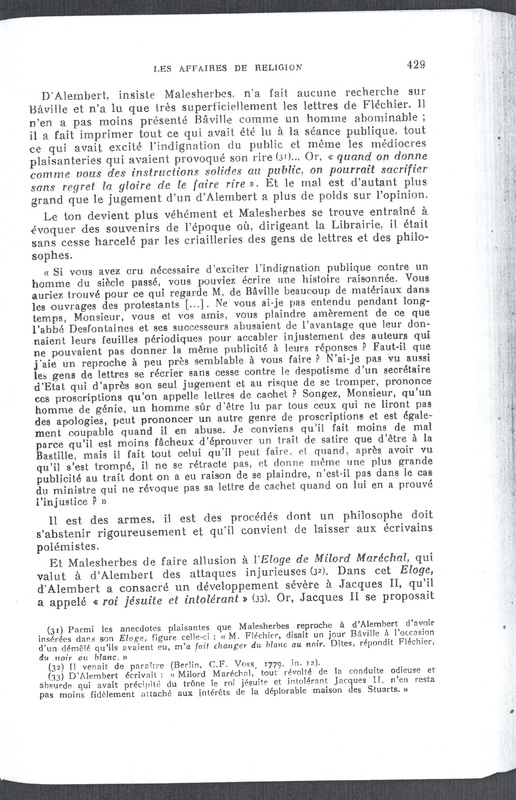 Lettre de Malesherbes à D'Alembert, août 1779