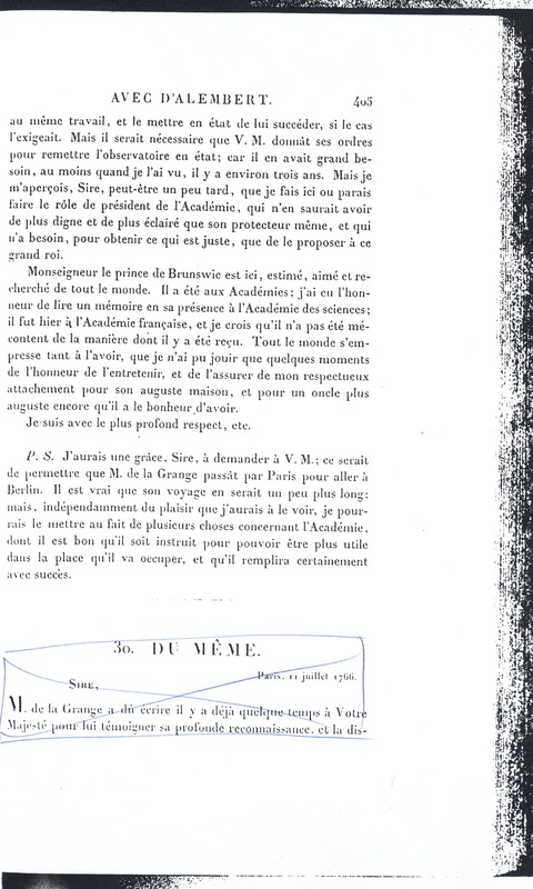 Lettre de D'Alembert à Frédéric II, 26 mai 1766 Lettre de D'Alembert à Frédéric II, 26 mai 1766