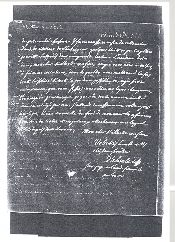 Lettre de D'Alembert à Voltaire, 4 août 1776 Lettre de D'Alembert à Voltaire, 4 août 1776