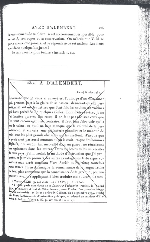Lettre de D'Alembert à Frédéric II, 9 février 1781 Lettre de D'Alembert à Frédéric II, 9 février 1781