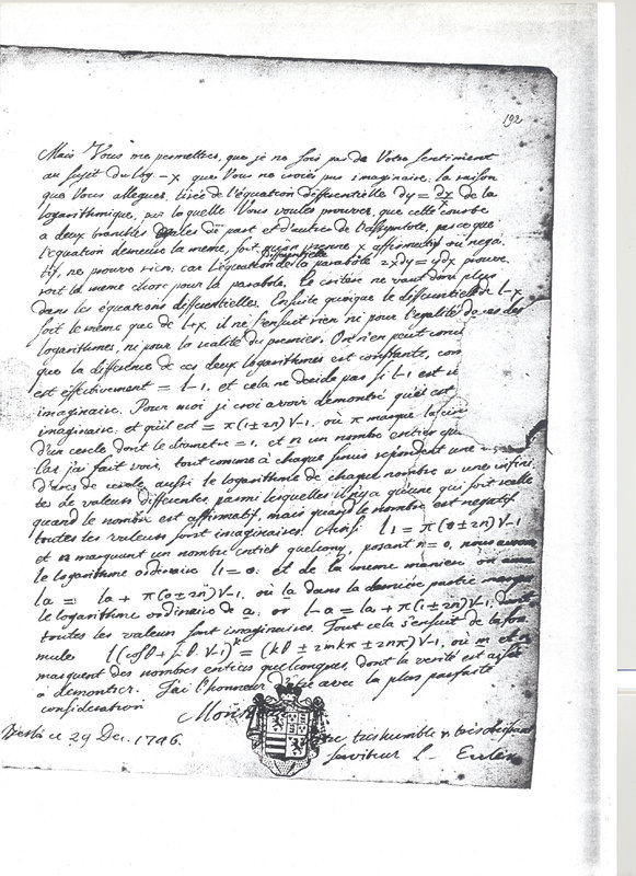 Lettre de Euler Leonhard à D'Alembert, 29 décembre 1746 Lettre de Euler Leonhard à D'Alembert, 29 décembre 1746