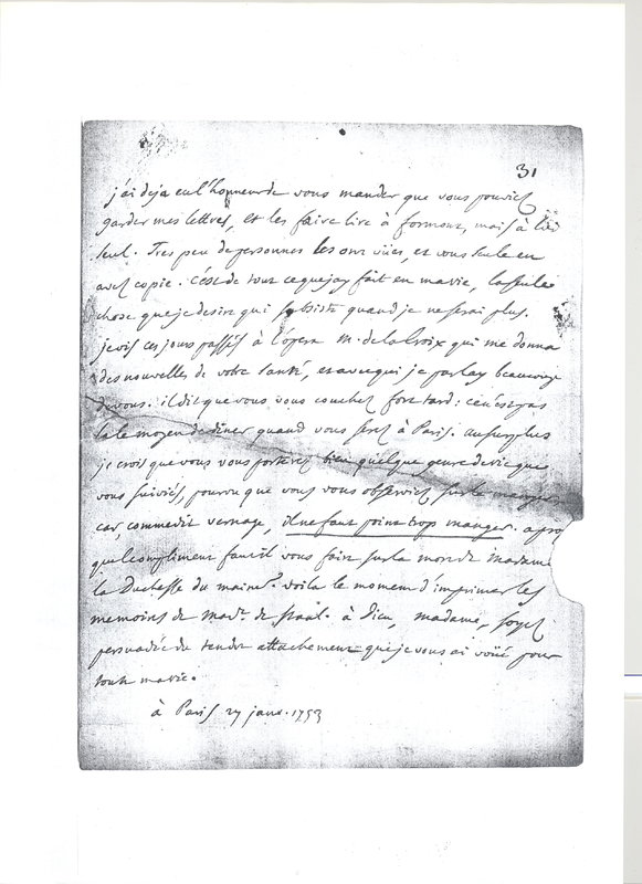 Lettre de D'Alembert à Mme Du Deffand (Vichy Chamron), 27 janvier 1753