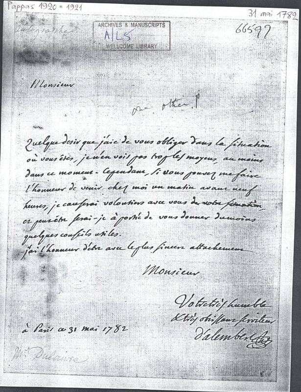 Lettre de D'Alembert à Dulaure, 31 mai 1782 Lettre de D'Alembert à Dulaure, 31 mai 1782
