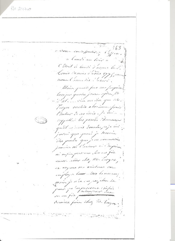 Lettre de D'Alembert à Ducrocq, 21 août 1775 Lettre de D'Alembert à Ducrocq, 21 août 1775