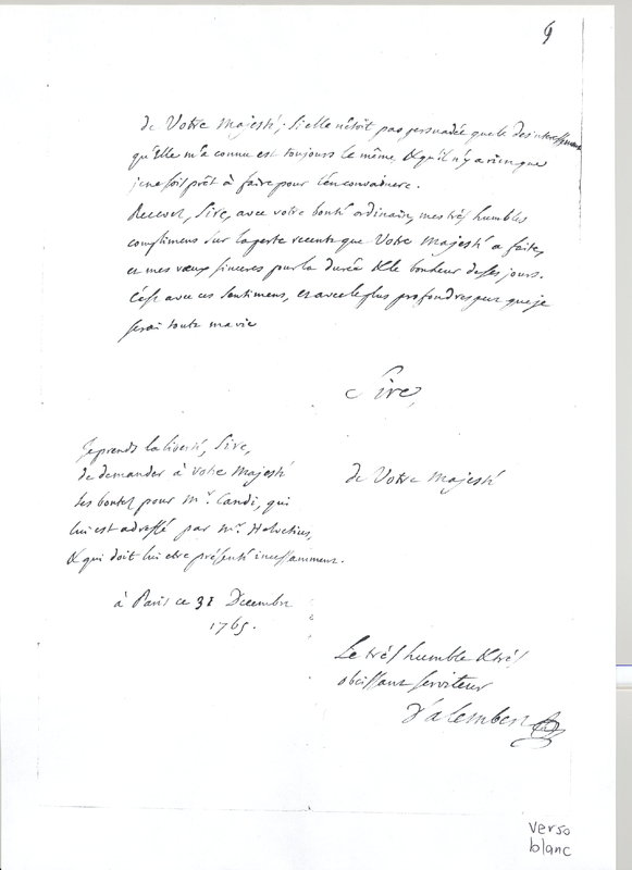 Lettre de D'Alembert à Frédéric II, 31 décembre 1765 Lettre de D'Alembert à Frédéric II, 31 décembre 1765