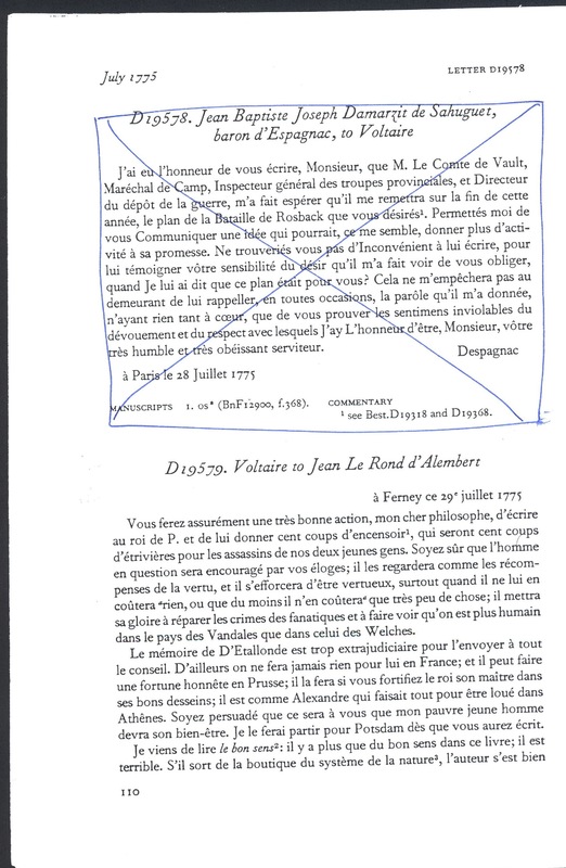 Lettre de Voltaire à D'Alembert, 29 juillet 1775