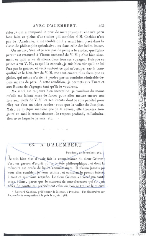 Lettre de D'Alembert à Frédéric II, 16 octobre 1769 Lettre de D'Alembert à Frédéric II, 16 octobre 1769