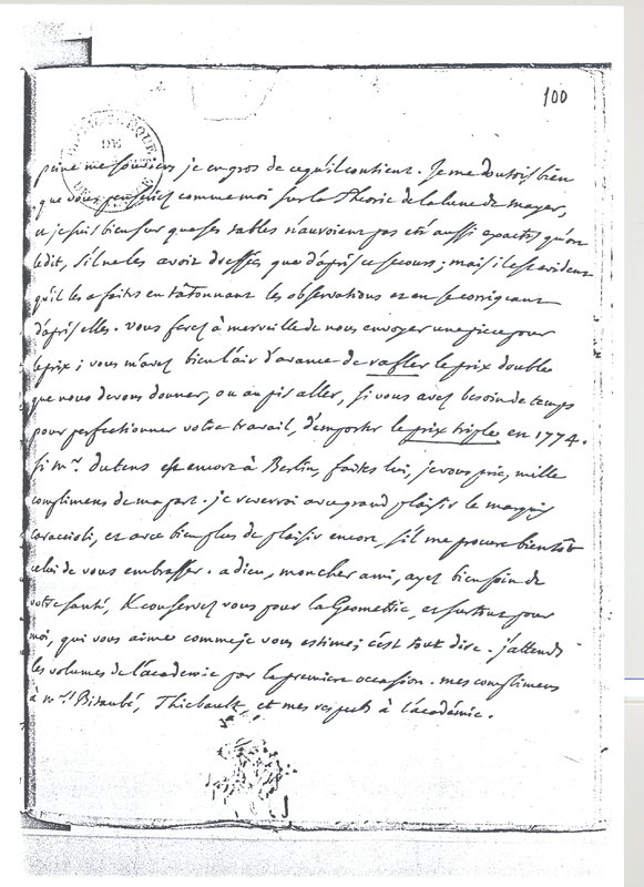 Lettre de D'Alembert à Lagrange, 21 avril 1771 Lettre de D'Alembert à Lagrange, 21 avril 1771