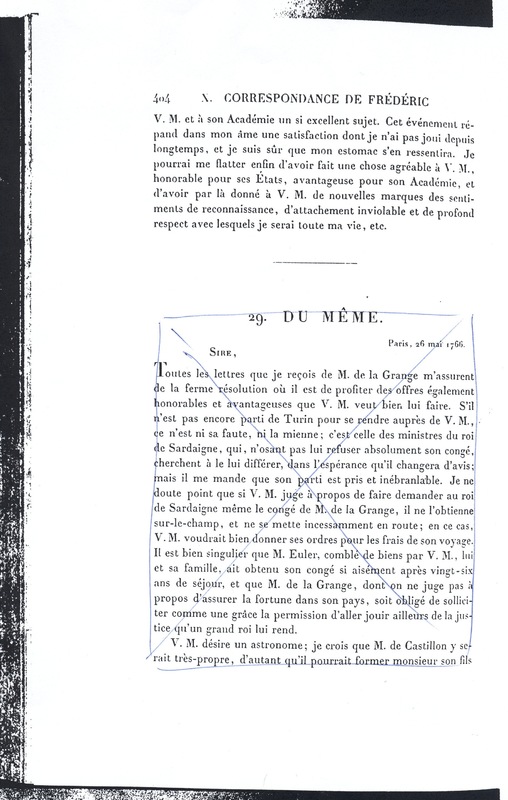 Lettre de D'Alembert à Frédéric II, 19 mai 1766 Lettre de D'Alembert à Frédéric II, 19 mai 1766