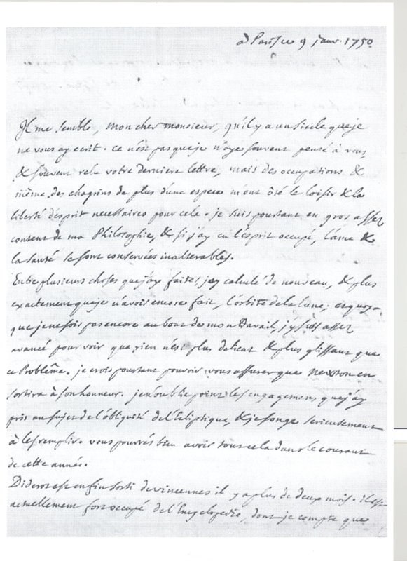 Lettre de D'Alembert à Cramer, 9 janvier 1750 Lettre de D'Alembert à Cramer, 9 janvier 1750