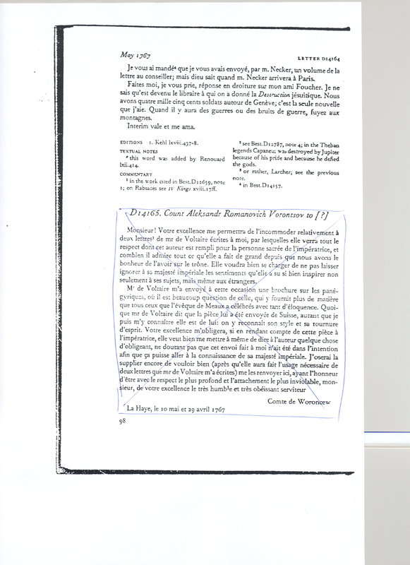 Lettre de Voltaire à D'Alembert, 9 mai 1767 Lettre de Voltaire à D'Alembert, 9 mai 1767