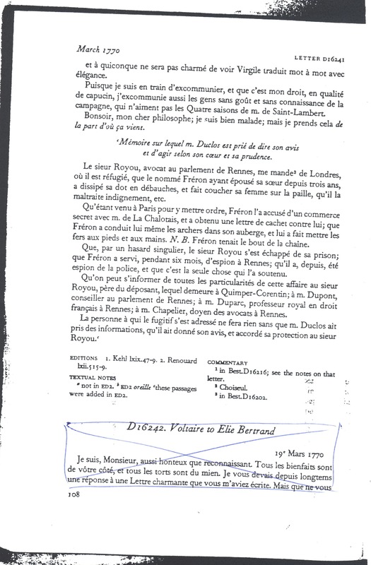 Lettre de Voltaire à D'Alembert, 19 mars 1770