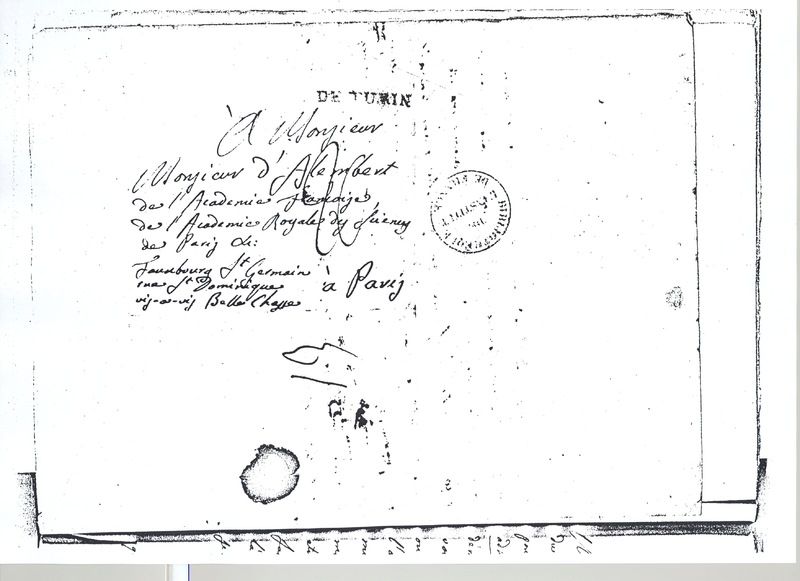 Lettre de Lagrange à D'Alembert, mars 1766 Lettre de Lagrange à D'Alembert, mars 1766