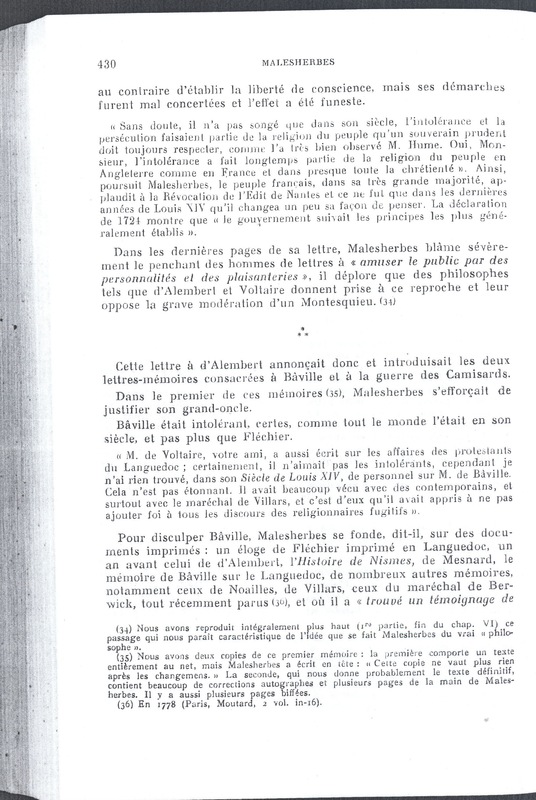 Lettre de Malesherbes à D'Alembert, août 1779 Lettre de Malesherbes à D'Alembert, août 1779