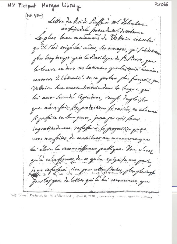 Lettre de Frédéric II à D'Alembert, 28 juillet 1770 Lettre de Frédéric II à D'Alembert, 28 juillet 1770