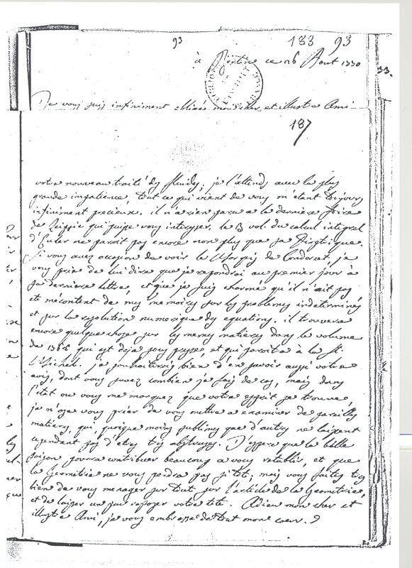 Lettre de Lagrange à D'Alembert, 17 juin 1770 Lettre de Lagrange à D'Alembert, 17 juin 1770