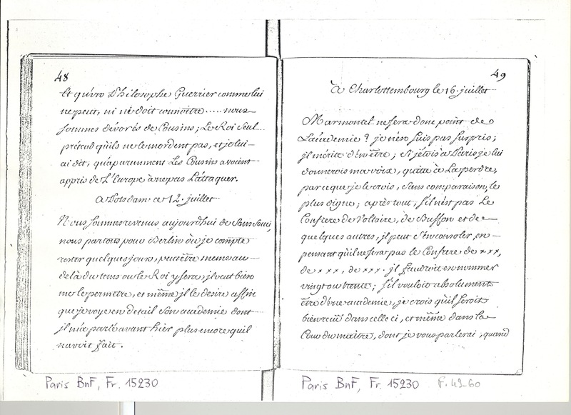 Lettre de D'Alembert à Mlle Lespinasse, 16 juillet 1763 Lettre de D'Alembert à Mlle Lespinasse, 16 juillet 1763