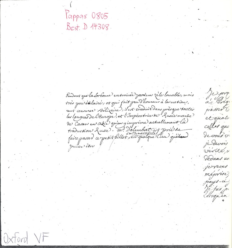 Lettre de Voltaire à D'Alembert, 25 juillet 1767