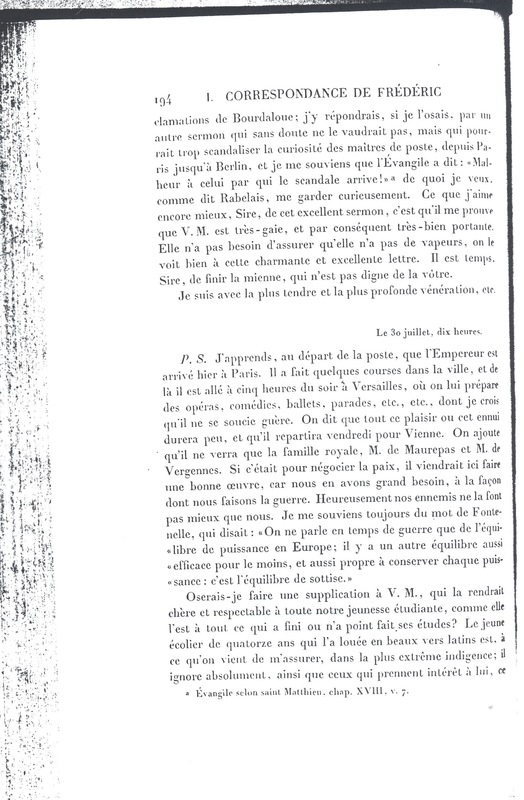 Lettre de D'Alembert à Frédéric II, 30 juillet 1781 Lettre de D'Alembert à Frédéric II, 30 juillet 1781
