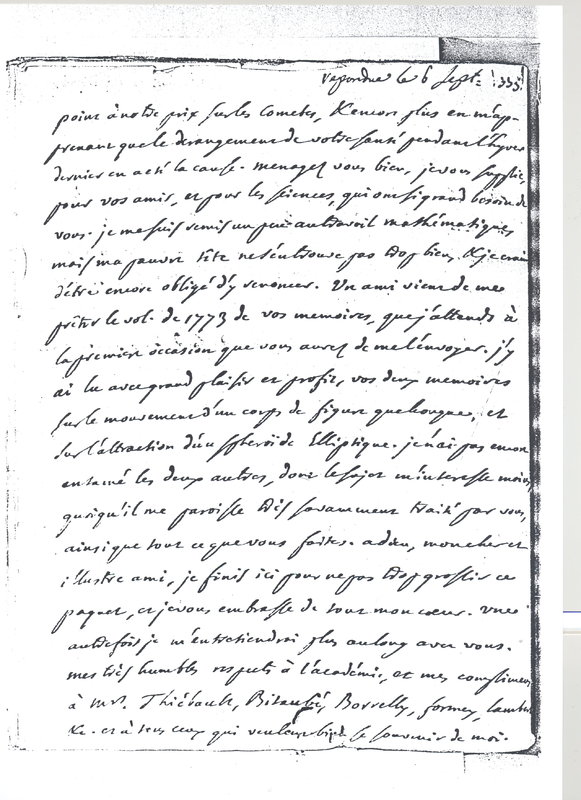 Lettre de D'Alembert à Lagrange, 10 juillet 1775 Lettre de D'Alembert à Lagrange, 10 juillet 1775