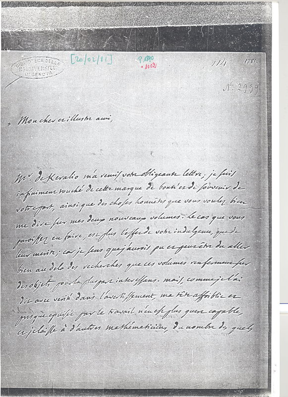 Lettre de D'Alembert à Frisi, 20 février 1781 Lettre de D'Alembert à Frisi, 20 février 1781