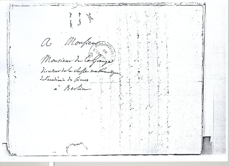 Lettre de D'Alembert à Lagrange, 7 août 1767 Lettre de D'Alembert à Lagrange, 7 août 1767