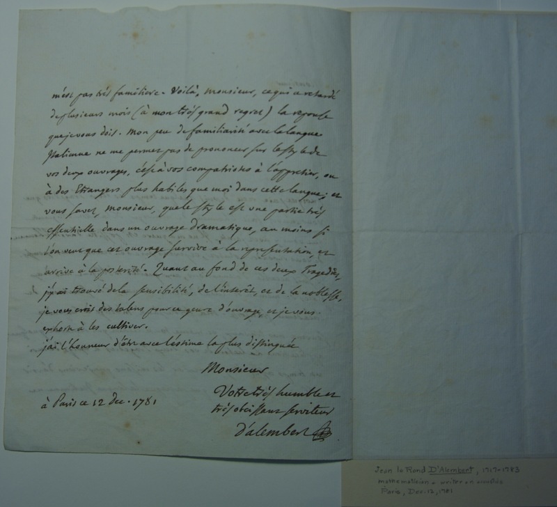Lettre de D'Alembert à Un dramaturge italien, 12 décembre 1781 Lettre de D'Alembert à Un dramaturge italien, 12 décembre 1781