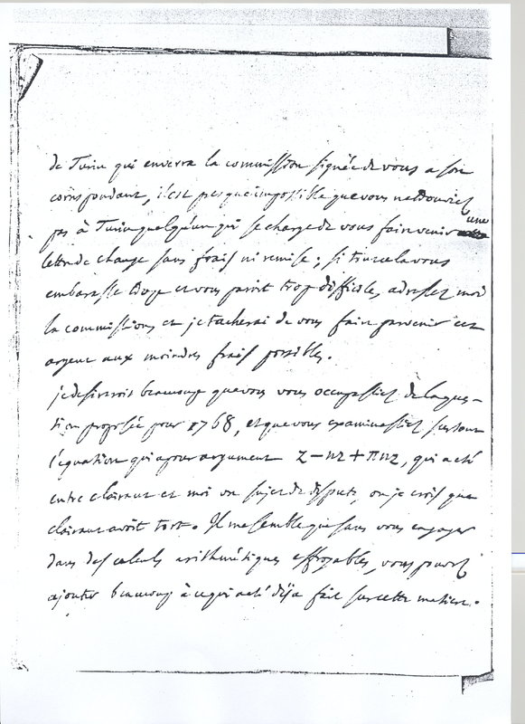 Lettre de D'Alembert à Lagrange, 19 avril 1766 Lettre de D'Alembert à Lagrange, 19 avril 1766