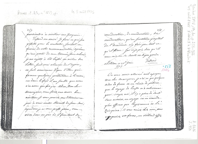 Lettre de Frédéric II à D'Alembert, 5 août 1775 Lettre de Frédéric II à D'Alembert, 5 août 1775