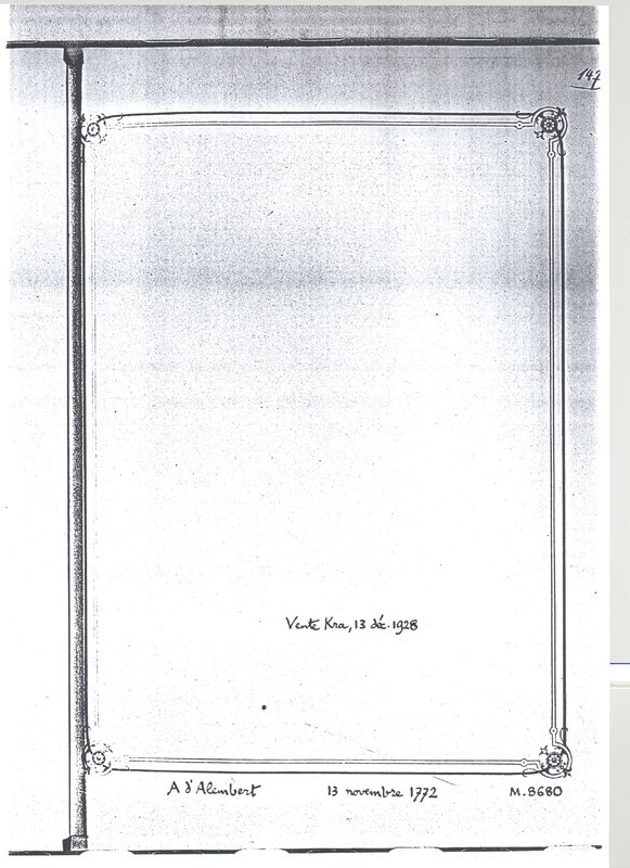 Lettre de Voltaire à D'Alembert, 13 novembre 1772 Lettre de Voltaire à D'Alembert, 13 novembre 1772
