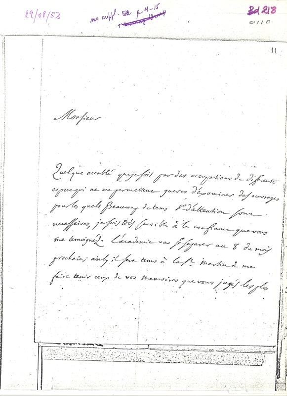 Lettre de D'Alembert à Lesage Georges Louis, 29 août 1753