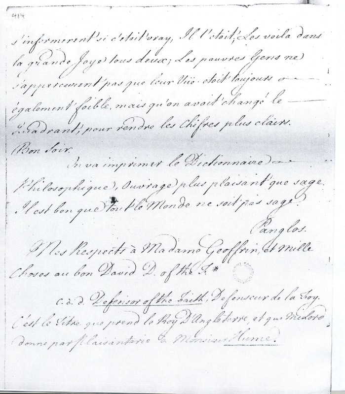 Lettre de Keith à D'Alembert, 1763 Lettre de Keith à D'Alembert, 1763
