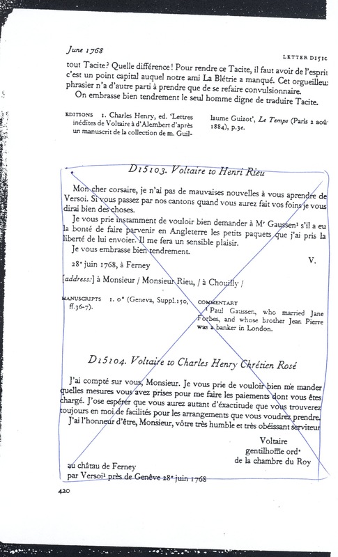 Lettre de Voltaire à D'Alembert, 28 juin 1768 Lettre de Voltaire à D'Alembert, 28 juin 1768