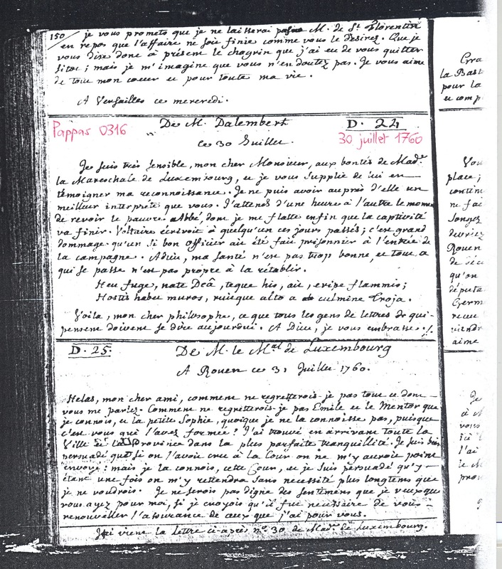 Lettre de D'Alembert à Rousseau Jean Jacques, 30 juillet 1760 Lettre de D'Alembert à Rousseau Jean Jacques, 30 juillet 1760
