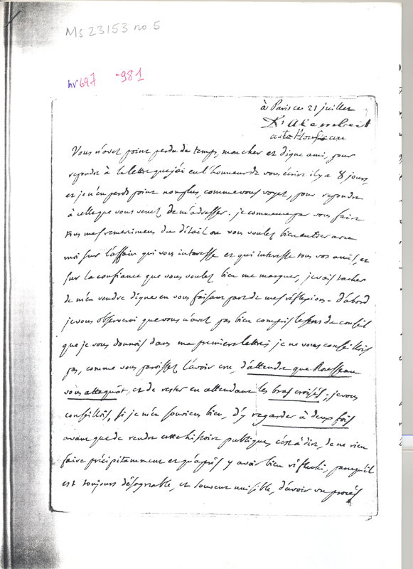 Lettre de D'Alembert à Hume David, 21 juillet 1766 Lettre de D'Alembert à Hume David, 21 juillet 1766