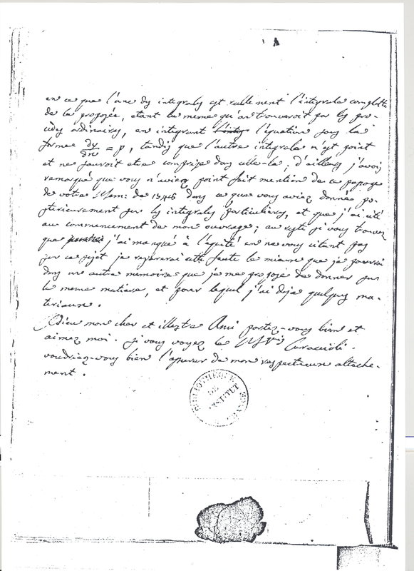 Lettre de Lagrange à D'Alembert, 15 juillet 1777 Lettre de Lagrange à D'Alembert, 15 juillet 1777