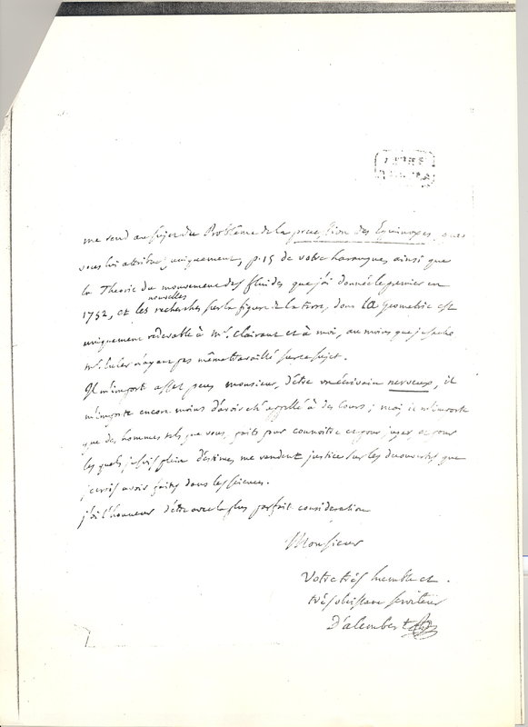 Lettre de D'Alembert à Hennert, 22 mars 1765 Lettre de D'Alembert à Hennert, 22 mars 1765