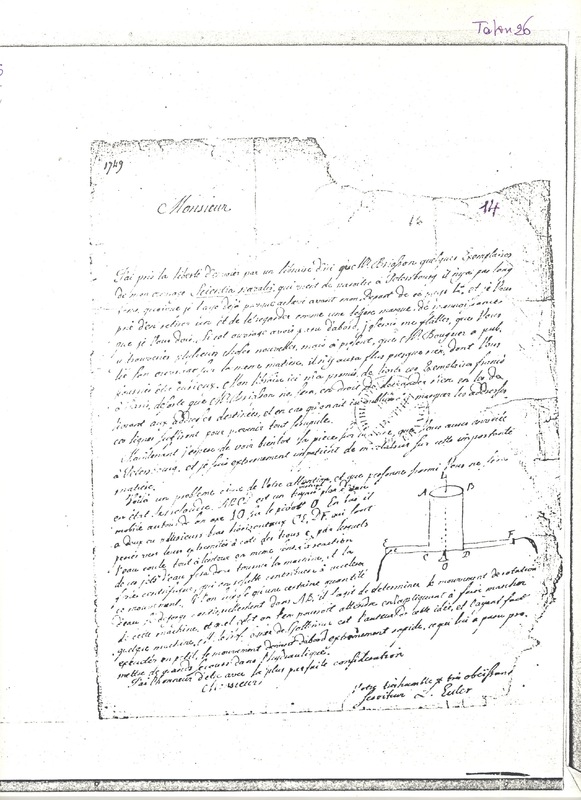 Lettre de Euler Leonhard à D'Alembert, décembre 1750 Lettre de Euler Leonhard à D'Alembert, décembre 1750