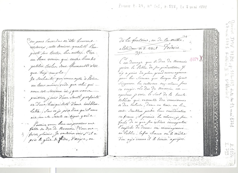 Lettre de Frédéric II à D'Alembert, 7 mai 1771 Lettre de Frédéric II à D'Alembert, 7 mai 1771