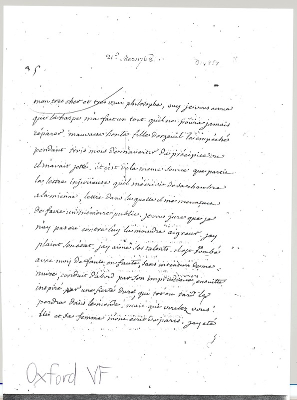 Lettre de Voltaire à D'Alembert, 21 mars 1768 Lettre de Voltaire à D'Alembert, 21 mars 1768