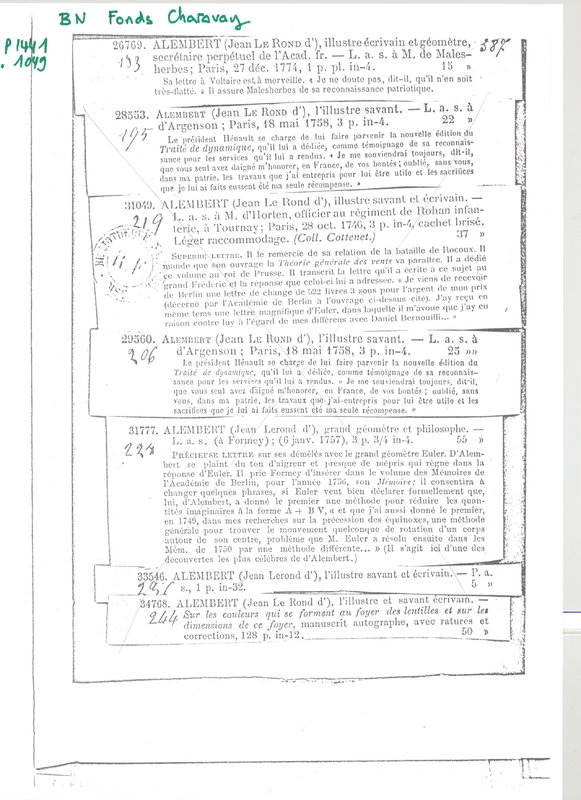Lettre de D'Alembert à Malesherbes, 27 décembre 1774 Lettre de D'Alembert à Malesherbes, 27 décembre 1774